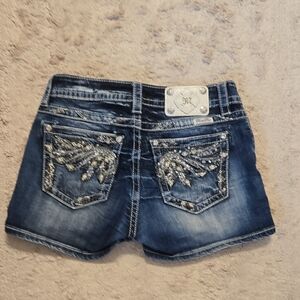 Miss Me Blue Denim Shorts with Silver Embellishments